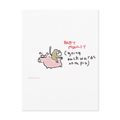Baby Monkey (riding backwards on a pig) Postcards by rblitman