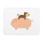 Baby Monkey Riding Backwards on a Pig Flexible Magnet