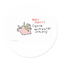 Baby Monkey (riding backwards on a pig) Round Stickers