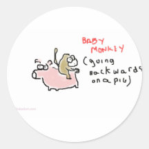 Baby Monkey (riding backwards on a pig) Sticker
