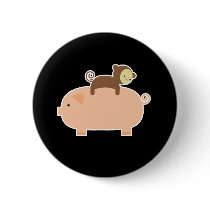 Baby Monkey Riding on a Pig Button
