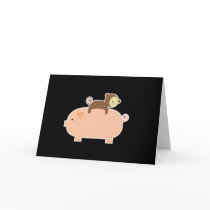 Baby Monkey Riding on a Pig Greeting Cards
