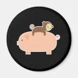 Baby Monkey Riding on a Pig Refrigerator Magnet