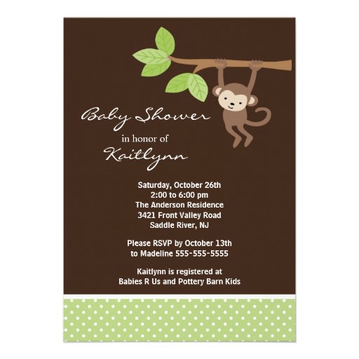 Baby Monkey Safari Baby Shower Invitation (front side)