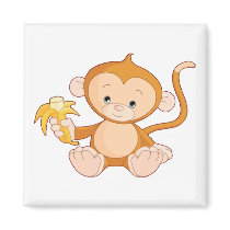 Baby Monkey with Banana Refrigerator Magnet