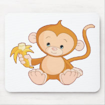 Baby Monkey with Banana Mouse Pads