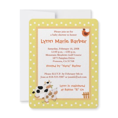 Baby Moo Cow Farm Yard Baby Shower Yellow Custom Invitation by allpetscherished