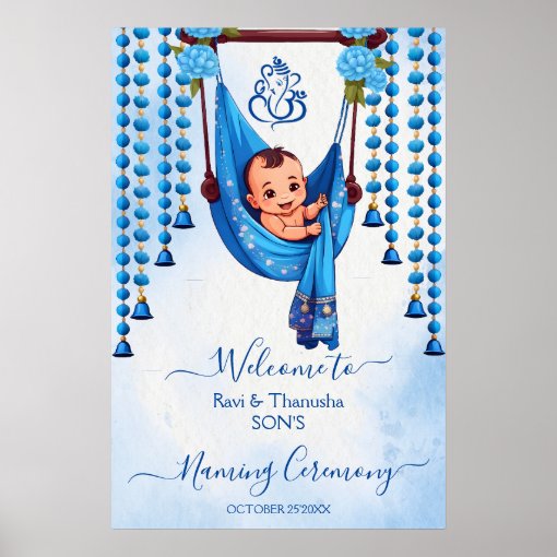 Baby Naming Cradle Ceremony Blue Welcome Sign Zazzle