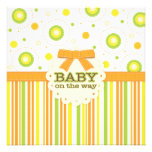 Baby on the Way Orange & Blue Stitches Baby Shower Custom Invitations