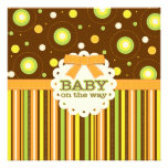 Baby on the Way Orange Green Stitches Baby Shower Custom Invitations