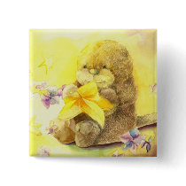 Baby Otter Holding a Starfish Button by daphne1024 Baby Otter Holding a Starfish Button