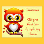 Baby Owl Love Heart Cartoon Invitation invitations