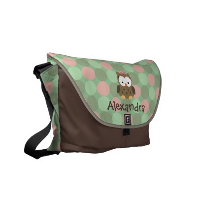 Monogram Diaper  on Owl Pink And Green Custom Name Diaper Tote Commuter Bag By Cutencomfy