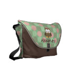Baby Owl Pink and Green Custom Name Diaper Tote Commuter Bag