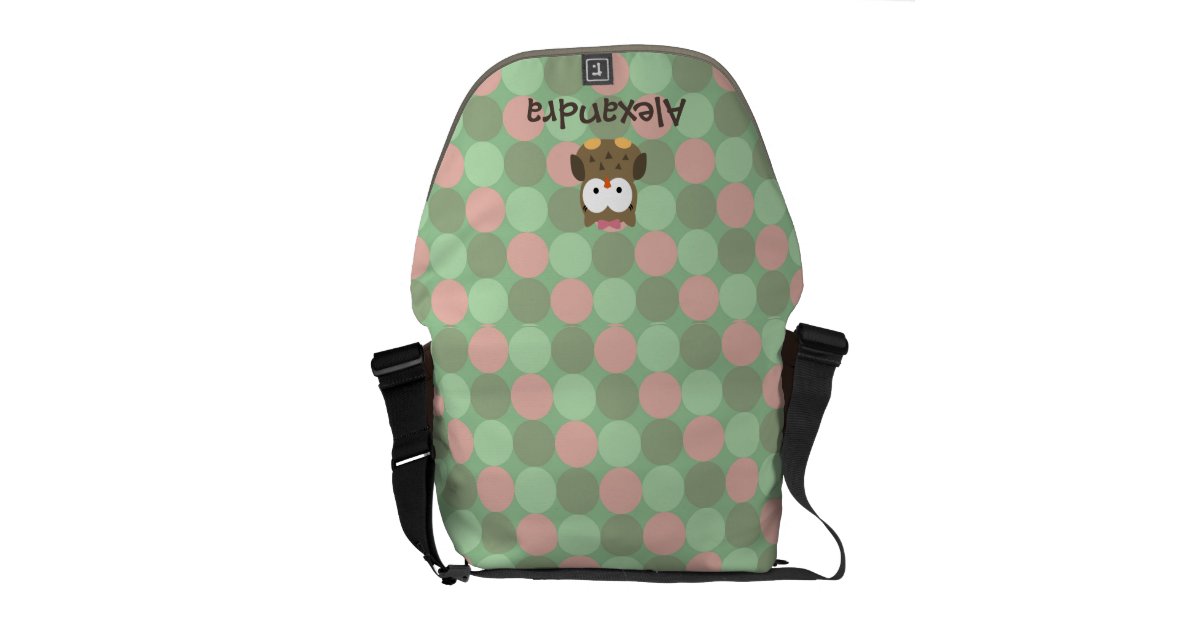 Baby Owl Pink and Green Custom Name Diaper Tote Messenger Bag | Zazzle