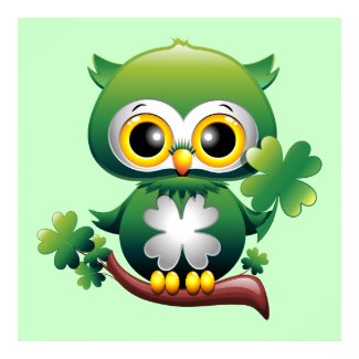 Baby Owl St Patrick Cartoon Poster