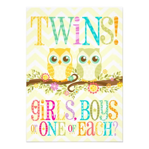 Baby Owl Twins - Gender Reveal / Unknown Personalized Invite