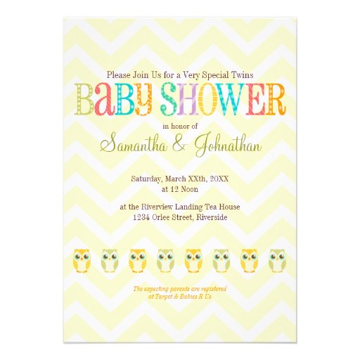Baby Owl Twins - Gender Reveal / Unknown Personalized Invite