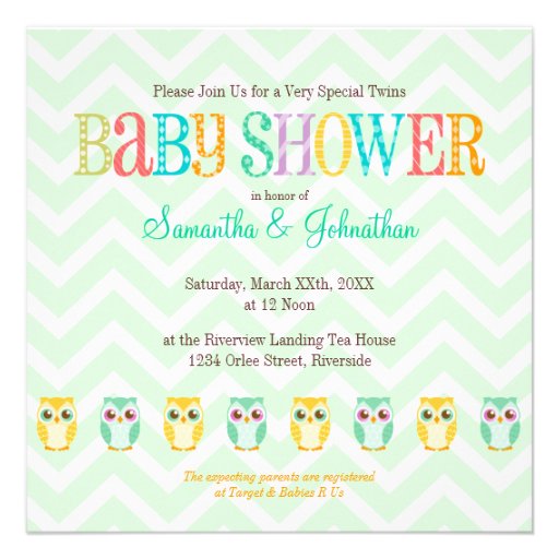 Baby Owl Twins - Gender Reveal / Unknown Shower Announcements