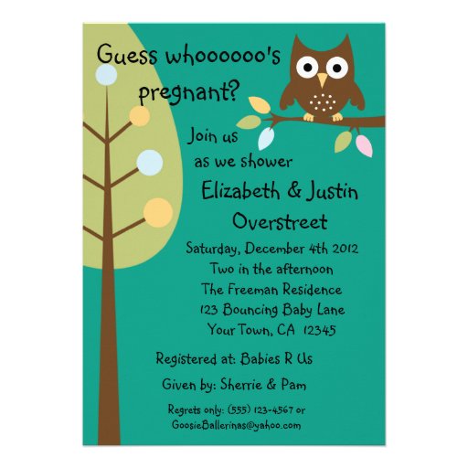 Baby Owl Whoooos Pregnant Green Shower Party Custo Invitation
