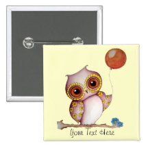 Baby Owl with Balloon Customizable Button