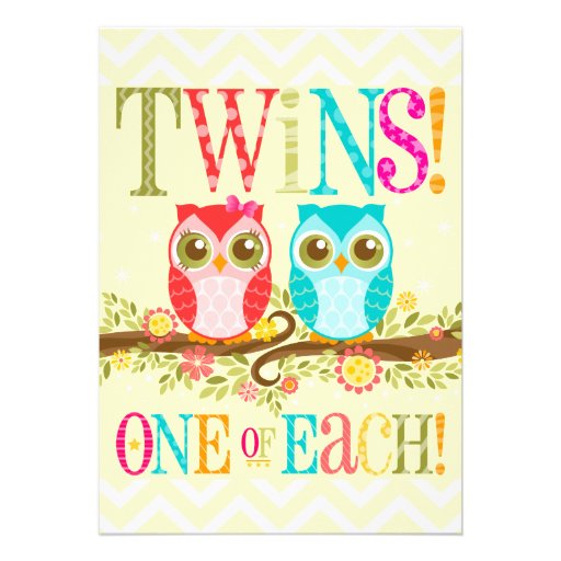 Baby Owls - Boy Girl Twins Baby Shower Invitation