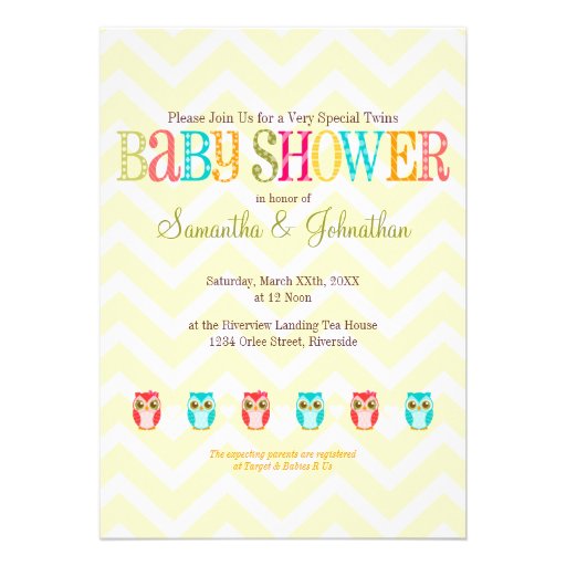 Baby Owls - Boy Girl Twins Baby Shower Invitation