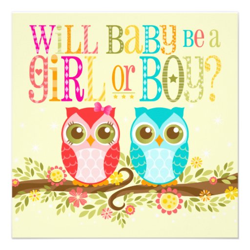 Baby Owls - Gender Reveal Baby Shower Invitation