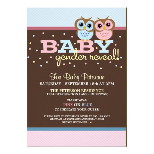 Baby Owls Gender Reveal Party Invitation (front side)