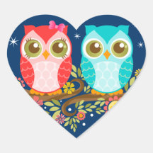 Baby Owls Girl and Boy - Night Sky Heart Stickers