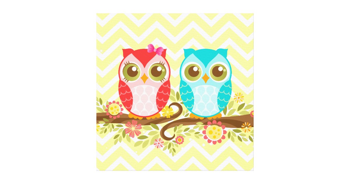 Baby Owls Girl and Boy Stretched Canvas Wall Art Zazzle