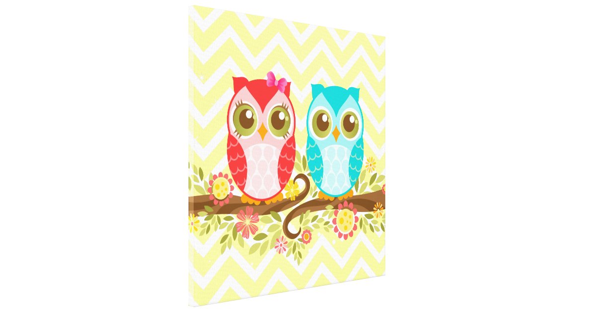 Baby Owls Girl and Boy Stretched Canvas Wall Art Zazzle