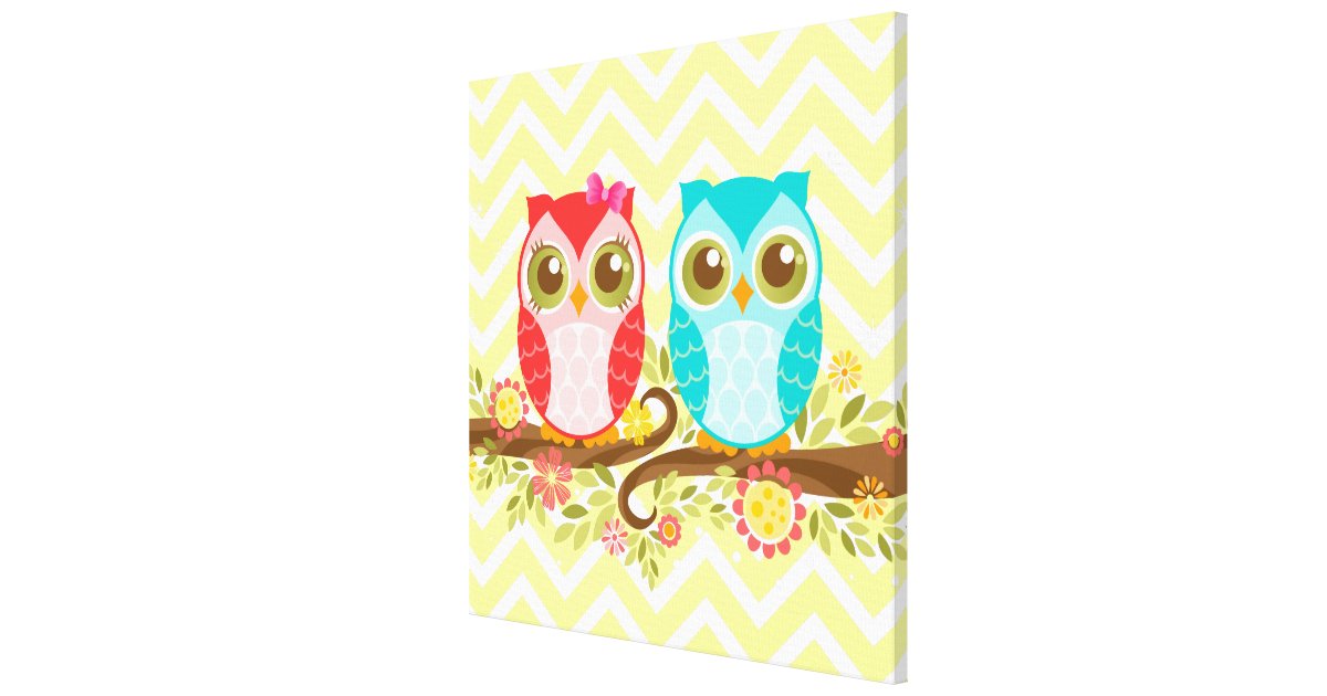 Baby Owls Girl and Boy Stretched Canvas Wall Art Zazzle