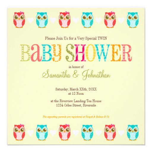 Baby Owls - Girl and Boy Twins Shower Invitation