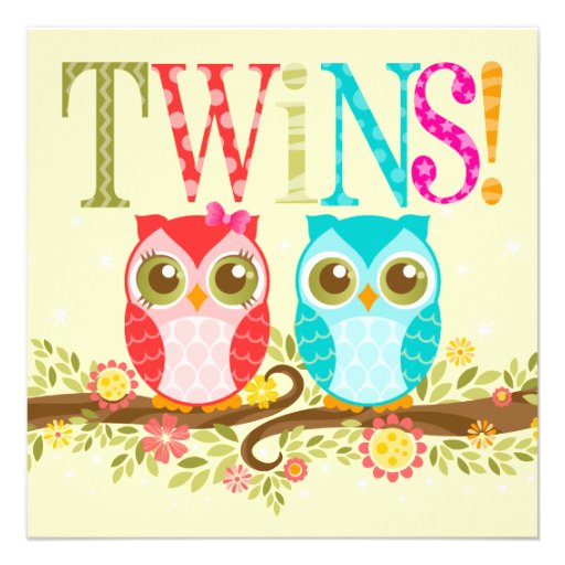 Baby Owls - Girl and Boy Twins Shower Invitation
