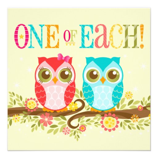 Baby Owls - One of Each! Twins Shower Invitation