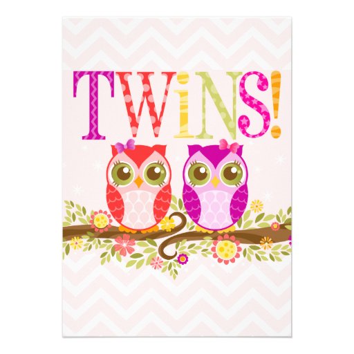 Baby Owls - Twin Girls Baby Shower Invitation