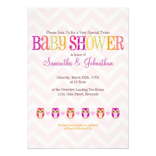 Baby Owls - Twin Girls Baby Shower Invitation