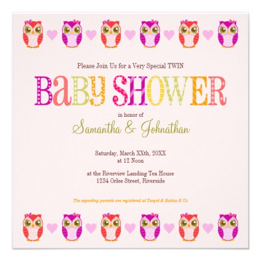 Baby Owls - Twin Girls Shower Invitation