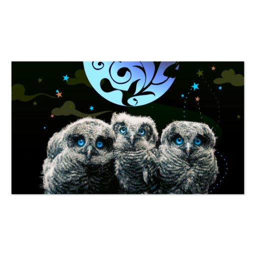 Baby Owls Under The Moonlight Business Cards (front side)