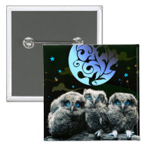 Baby Owls Under The Moonlight Button