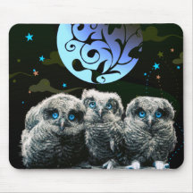 Baby Owls Under The Moonlight Mousepads