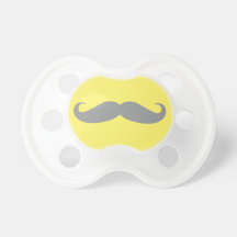 Baby Pacifier - yellow with gray mustache