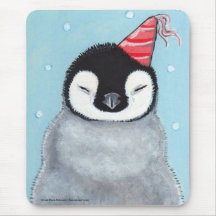Baby Penguin in a Party Hat Whimsical Mousepad