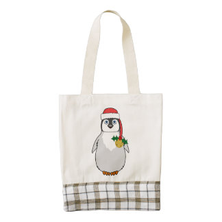Baby Penguin with Red Santa Hat & Gold Bell Zazzle HEART Tote Bag