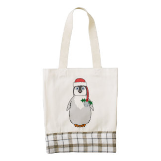 Baby Penguin with Red Santa Hat & Silver Bell Zazzle HEART Tote Bag