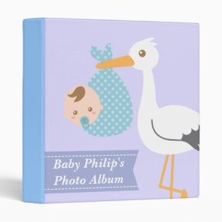 Baby Photo Album - Stork Delivers Cute Baby Boy Binder