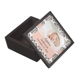 Baby Photo Pink and Brown Damask Gift Box planetjillgiftbox