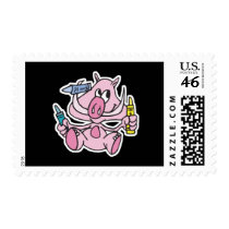 baby pig with crayons stamps