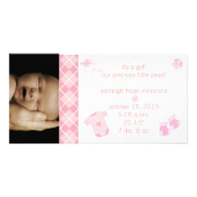 Baby Pink Argyle - It's A Girl -Our Precious Customized Photo Card
